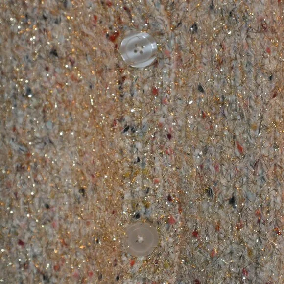 Anthropologie Maeve Twinkle Ivory Gold Tinsel Multicolor Knit Cardigan Sweater - Picture 8 of 9